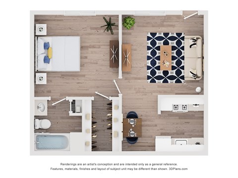 Floor plan for 1 bed, 1 bath, 600 sqft